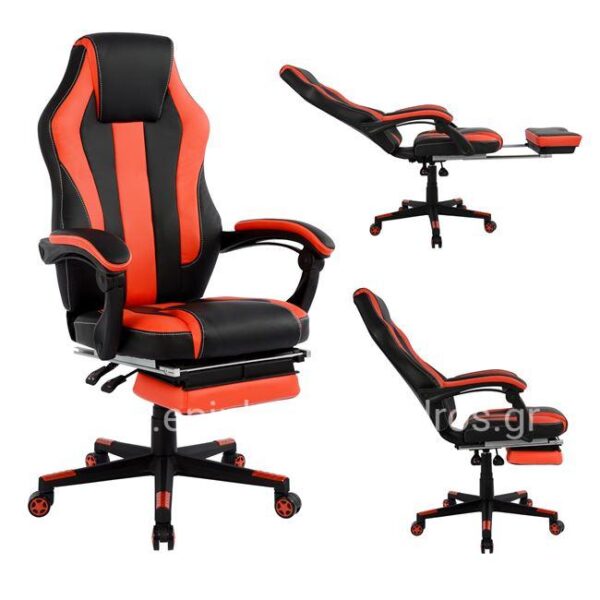 Office Gaming chair HM1064.01 Speed Black and Res with footstool 72x76
