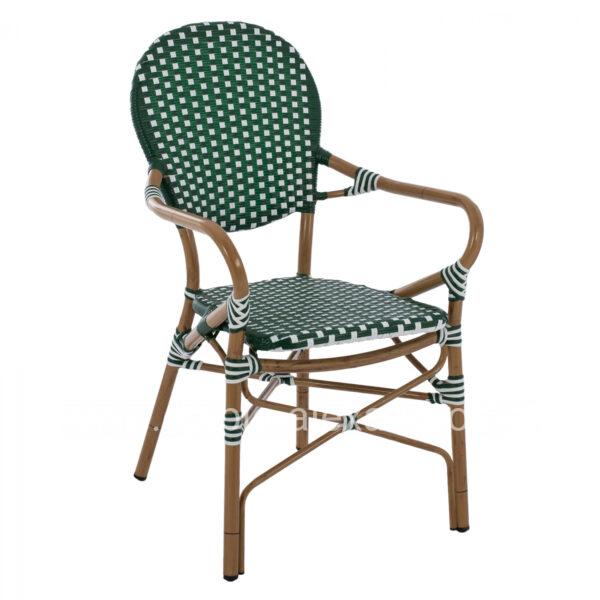 BAMBOO LOOK ALUMINUM ARMCHAIR WITH WICKER WHITE GREEN HM5793.01 56x59x98 cm.