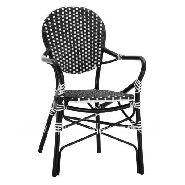 ALUMINUM ARMCHAIR BAMBOO LOOK WITH BLACK WHITE WICKER HM5793.02 56X63X96Y cm.