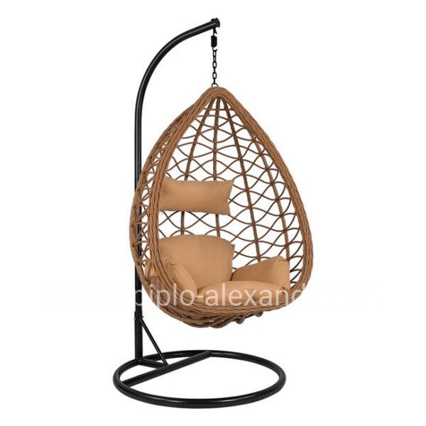 Hanging armchair nest HM5677.01 with beige wicker & pillows Diameter 95x195cm