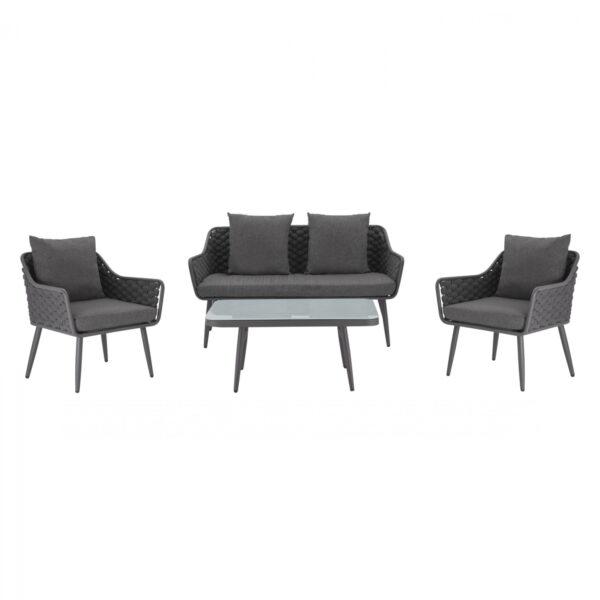 Set Living Room 4 pieces metallic frame and wicker grey HM5711