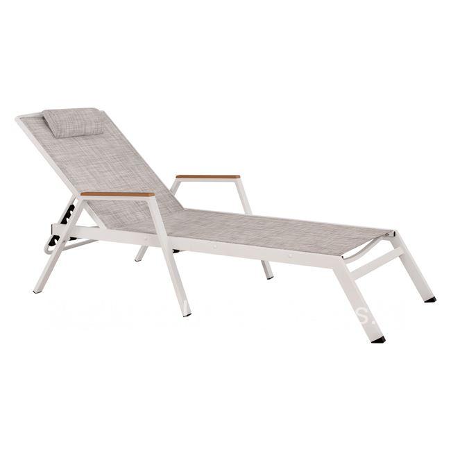 Professional Aluminum Sunbed White with Arms Polywood HM5559.01 PVC Grey 209x65-73