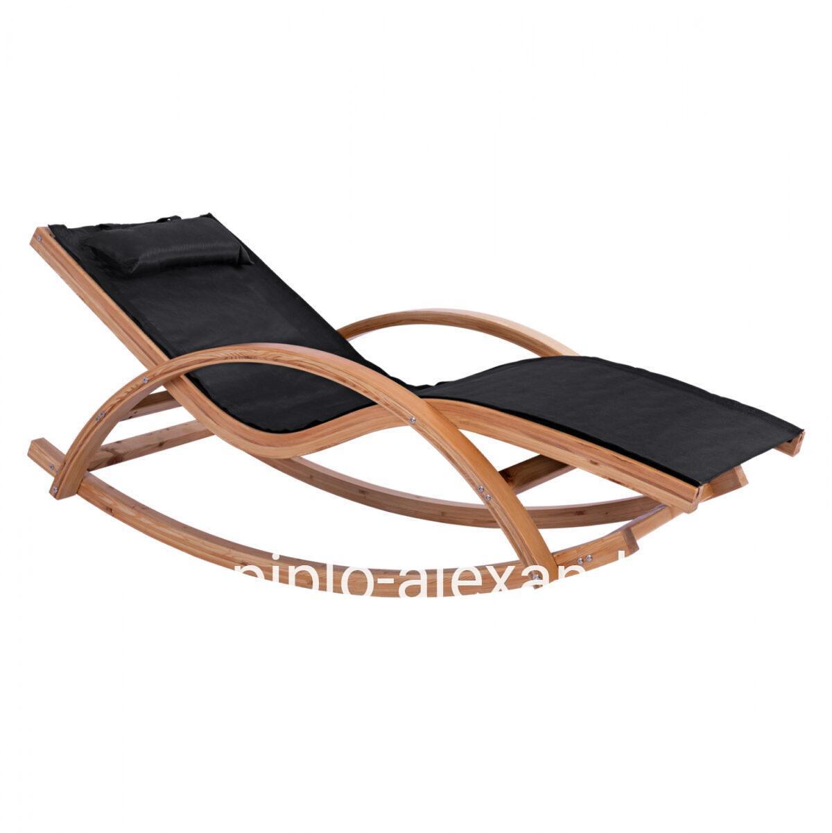 Rocking sunbed Cailin HM5666.01 Solid Pine Wood in natural color with black cloth 166x58-71x69 cm.