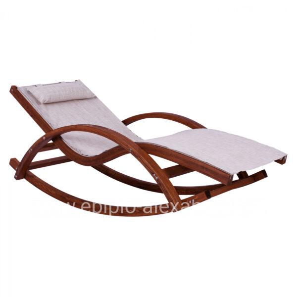 Rocking Sunbed Cailinh HM5666.02 Solid pine wood in walnut color with icory cloth 166x58-71x69 cm.