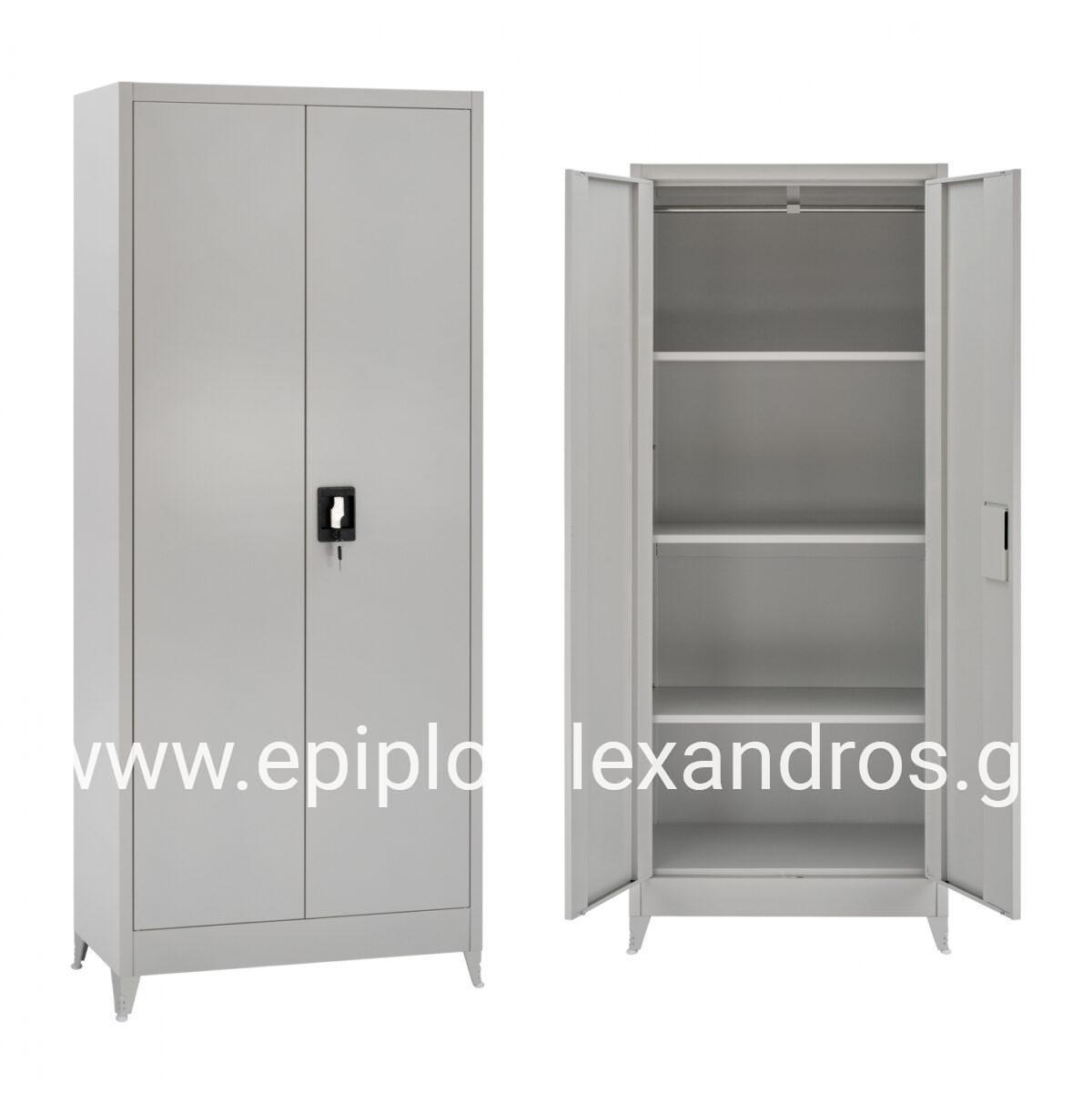 Metallic Wardrobe with 4 shelves 2 doors & legs HM11356 70x40x180