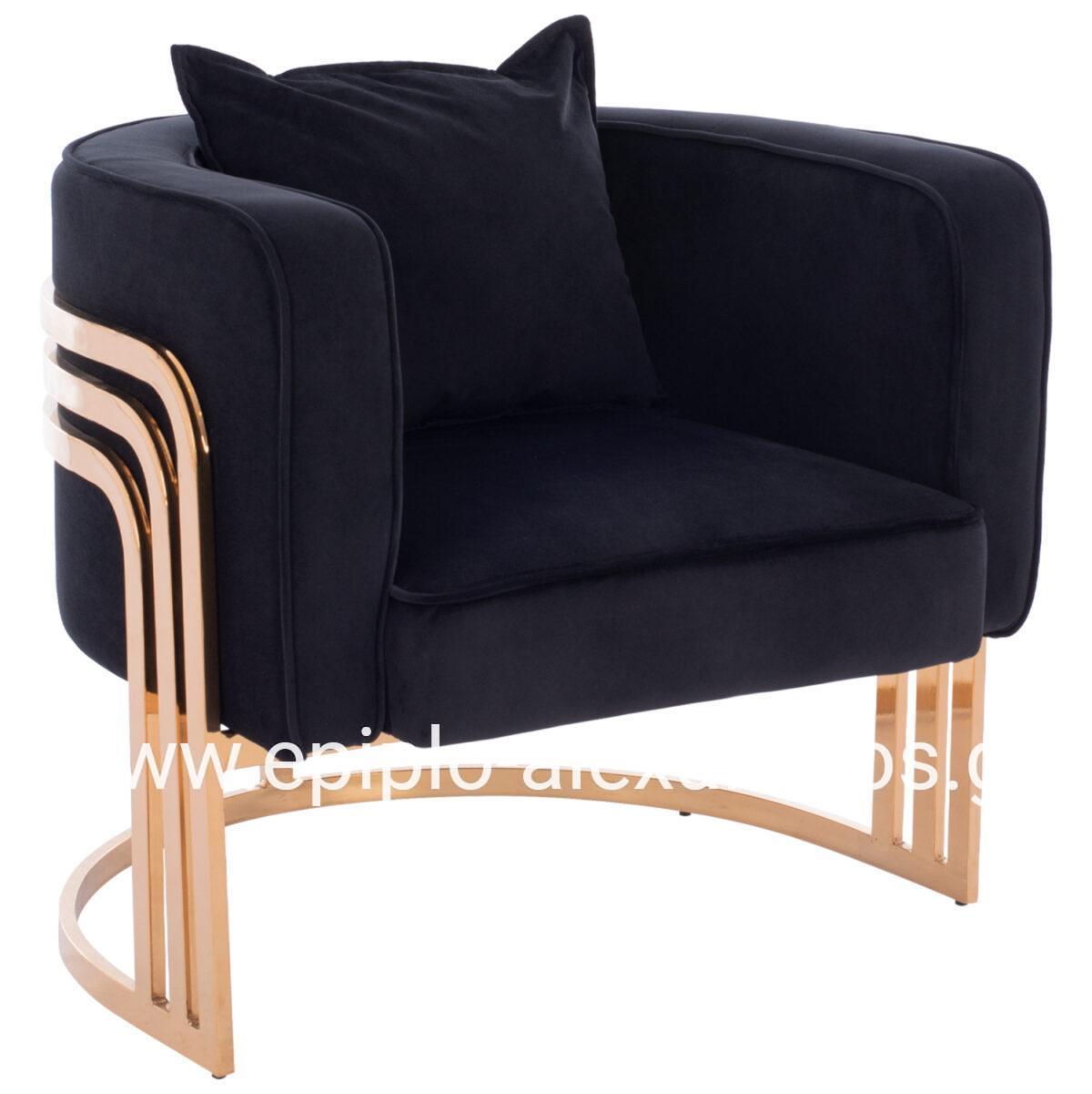 TIANA ARMCHAIR WITH GOLD METAL FRAME AND LOW BACK IN A SEMI-CIRCULAR ARRANGEMENT HM8738.04