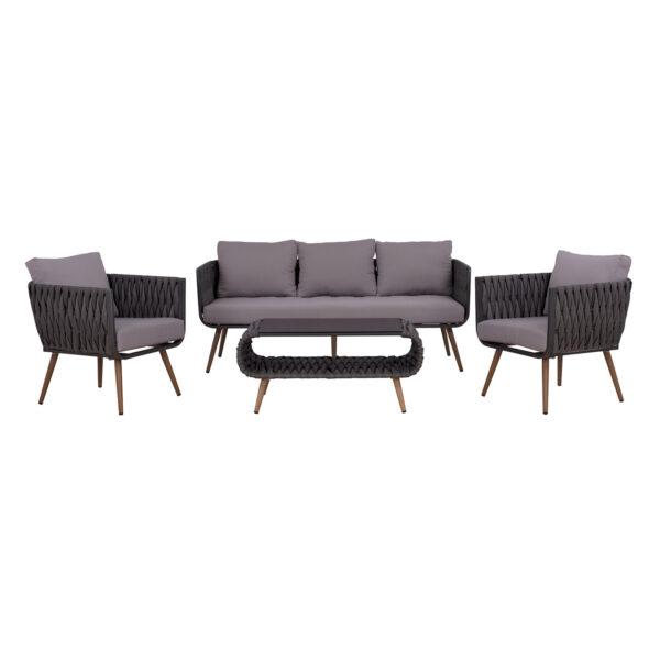 Set Living Room 4 pieces Aluminum with Wicker Grey HM5282.11