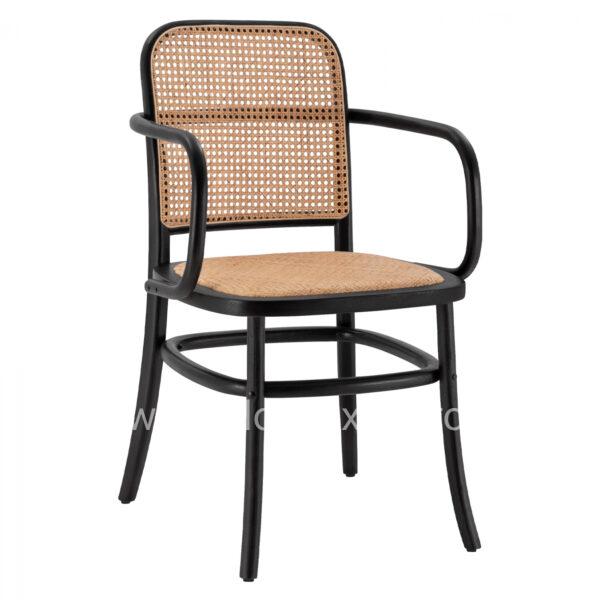 Wooden armchair with rattan in black color HM8748 56x56x90cm