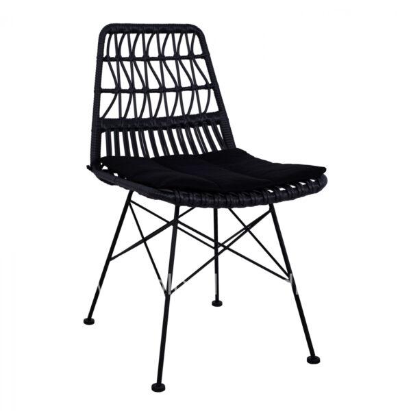 Metallic Armchair with pillow Allegra HM5453 with wicker in black color 48x60x83