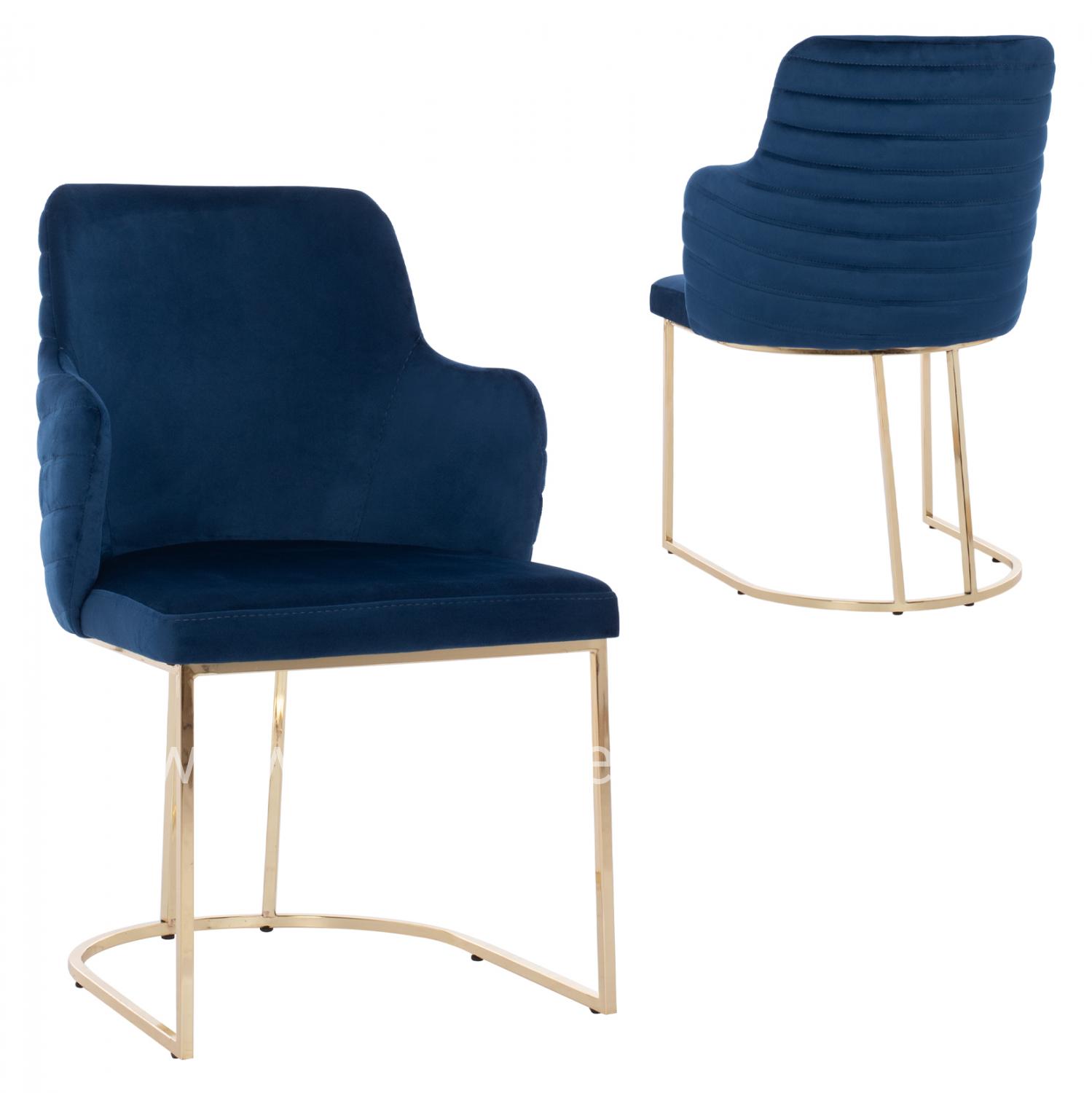 ARMCHAIR “SOLANA” BLUE VELVET WITH METAL LEGS IN GOLD COLOR 54X63X87H CM.