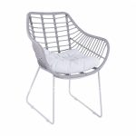 Metallic Armchair White matte & Grey Wicker