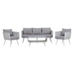 Set Living Room 4 pieces Aluminum with wicker White