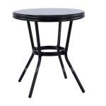 Aluminum Table '70cm Bamboo Look  Black with Glass Φ70X76 cm