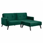 Corner Sofa Bed Livia  Velvet Cypress Green Color with Footstep 211x158x83cm