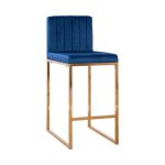 Bar Stool Piper Velvet Blue & Gold Metallic Frame  40x49x96cm