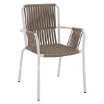 WHITE ALUMINUM ARMCHAIR WITH WIDE ROPE CAPPUCCINO  56x58x85 cm.