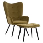 armchair, olive-green velvet, footstool