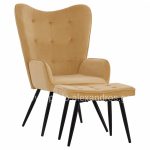 armchair CRAWLEY, gold velvet, footstool, 70X57X103