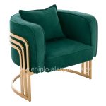 TIANA ARMCHAIR WITH GOLD METAL FRAME AND LOW BACK IN A SEMI-CIRCULAR ARRANGEMENT