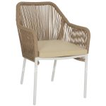 ARMCHAIR ALUMINUM  WHITE WITH PE WICKER ROPE BEIGE 56x66x82