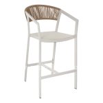 BAR STOOL ALUMINUM WITH ARMS WHITE PE RATTAN BACK TEXTLINE SEAT 56x58x105Hcm.