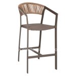 BAR STOOL ALUMINUM WITH ARMS CHAMPAGNE PE RATTAN TEXTLINE WHITE 56x58x105Hcm.