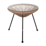 SIDE TABLE ALLEGRA PROFESSIONAL BLACK METAL LEGS RATTAN NATURAL  D47Χ45Hcm.