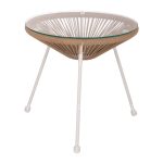 SIDE TABLE ALLEGRA PROFESSIONAL METAL WHITE AND RATTAN NATURAL  D47Χ45Hcm.