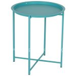 FOLDABLE SIDE TABLE SAMUEL  WITH REMOVABLE TRAY METALLIC TURQUOISE Φ46x53Hcm.