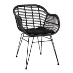 ARMCHAIR ALLEGRA  WITH CUSHION METAL FRAME AND BLACK RATTAN IN WICKER 57,5x60x82Hcm.