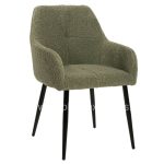 ARMCHAIR SHELLY  TEDDY FABRIC IN PISTACHIO GREEN-BLACK METAL LEGS 57x55x87Hcm.