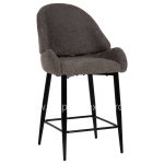 BAR STOOL MEDIUM HEIGHT  GREY BOUCLE FABRIC-BLACK METAL LEGS  55x62x105H cm.