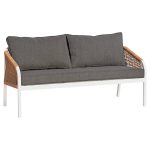 OUTDOOR SOFA 3-SEATER MAERLY  ALUMINUM IN WHITE-DARK BEIGE SYNTHETIC ROPE-ANTHRACITE CUSHIONS