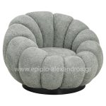 ARMCHAIR SWIVEL GRYMM  PISTACHIO GREEN BOUCLE-BLACK METAL BASE 90x93x65Hcm.