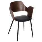 DINING CHAIR VELP  WOOD IN WALNUT-BLACK PU-BLACK METAL LEGS 55,5x50x79Hcm.