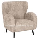 ARMCHAIR KRYLY  BEIGE BOUCLE FABRIC-BLACK WOODEN LEGS 83x87x89Hcm.