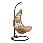 HANGING NEST LUCIA  BEIGE WICKER AND CUSHIONS - BLACK METAL Φ95Χ195Hcm.