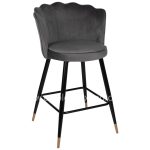 BAR STOOL VESNA  GREY VELVET METAL FRAME IN BLACK 50x50x90Hcm.