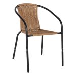 ARMCHAIR CAMEL  METAL FRAME BLACK WITH RATTAN WICKER IN NATURAL COLOR
