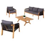 OUTDOOR LOUNGE SET 4PCS ROSSWELL  ACACIA WOOD-ROUND ROPE & CUSHIONS IN ANTHRACITE